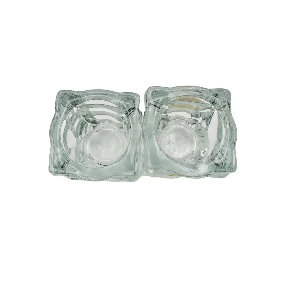 Vintage KIG Indonesia glass Votive Candle Holder Set Heavy Crystal Clear Glass